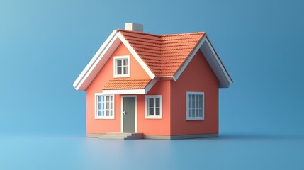 A small 3D house on a blue background.