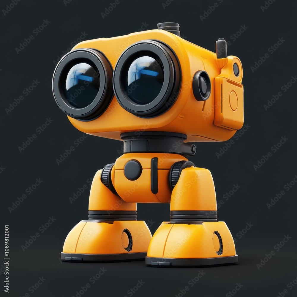 Poster cute and quirky robot on a dark background