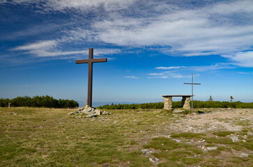 Cross and field altar on the top of Pilsko in the Beskid Żywiecki
