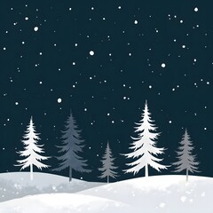 Obraz premium 2D Christmas Flat Illustration Snow Pine Trees Winter Snowing Snowfall Dark Sky Santa
