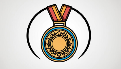 colored medal icon with black outline, white background