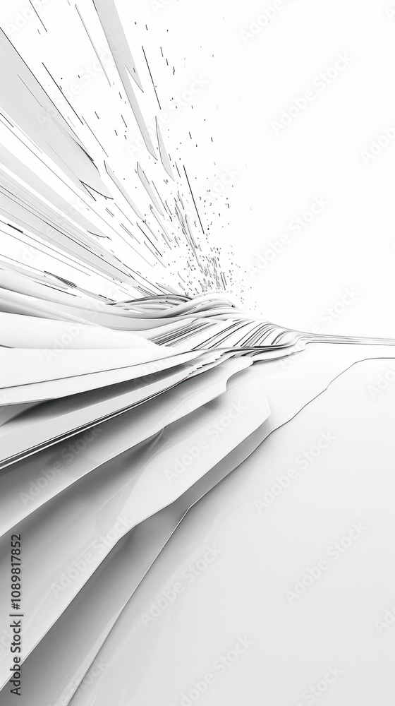 Poster abstract white wave design flowing in dynamic motion, showcasing layers and movement for a modern an