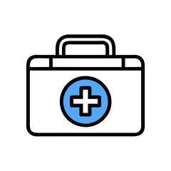 Obraz premium First aid kit icon in cartoon style, colorful design, represents emergency healthcare and safety concept