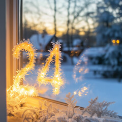 Obraz premium Lichtdekoration zum 24. Dezember. Advent mit der Zahl 24 und Kerzen