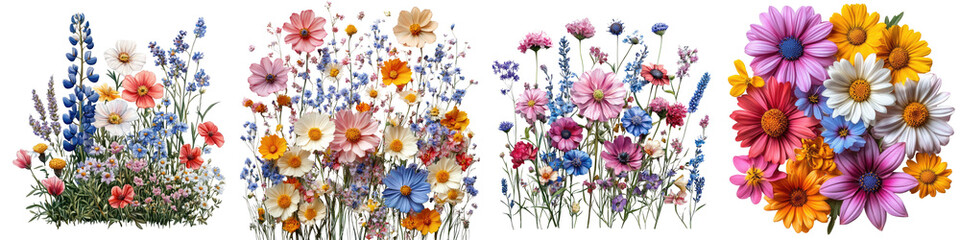 Fototapeta premium Garden Flowers – Blooming Flowers Celebrating Nature and Beauty Isolated on Clear White Background Highly Detailed