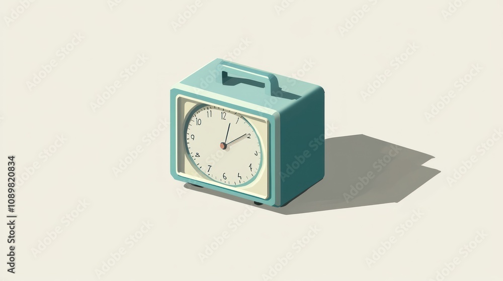 Poster a teal retro alarm clock displays the time