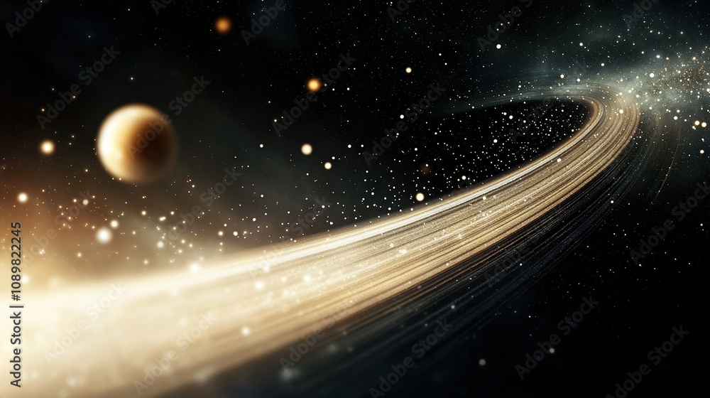 Poster an artist's interpretation of a far-off star in the sky, with an object in the foreground and anothe