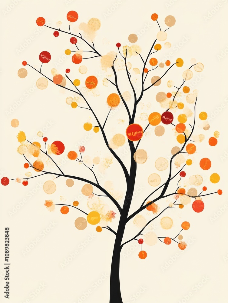 Leinwandbilder This creative illustration showcases a tree with abstract branches adorned with discount symbols and price tags, embodying the idea of consumerism. Generative AI
