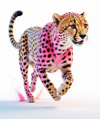 Colorful cheetah running, happy expression