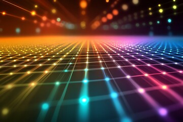 Obraz premium Neon lines forming intersecting grids over a gradient corporate backdrop