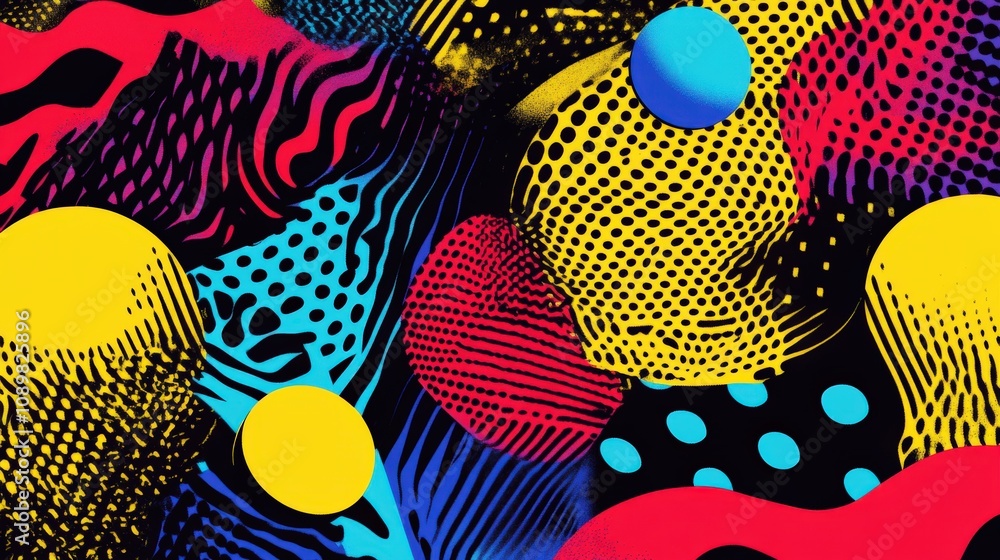 Poster abstract colorful pattern with geometric shapes and dots