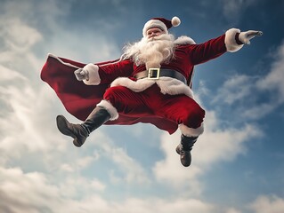 super Santa flying through the sky with his Christmas cape with super speed , Sony photography --ar 4:3 --v 6.1 Job ID: 742eb0ee-1050-4700-a146-d418a07a9c5e