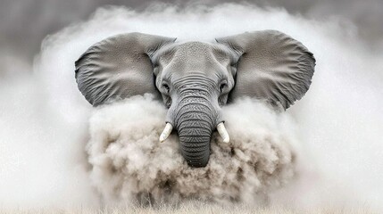 Fototapeta premium An elephant standing in grass with smoke from its trunk