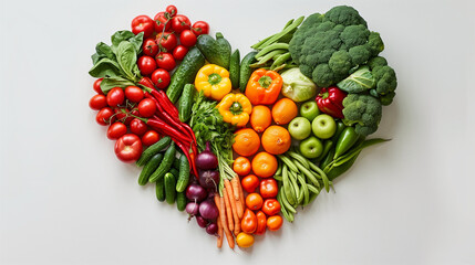 Fresh vegetables arranged in heart shape, diet, vegetables, healthy eating and nutrition concept.