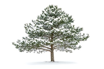 Obraz premium Snow-covered pine tree on a simple white background