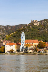 Duernstein, Wachau, Austria. Ancient village at the river Danube and famous tourist destination.
