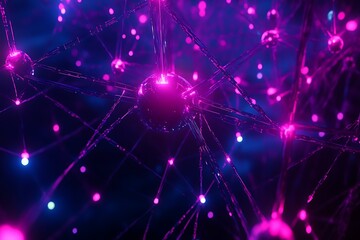 Fototapeta premium Neon glowing interconnected nodes forming high-tech networks