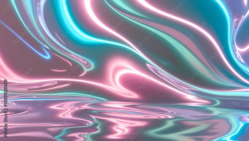 Poster Colorful swirls of light and reflection creating an abstract design in a serene environment