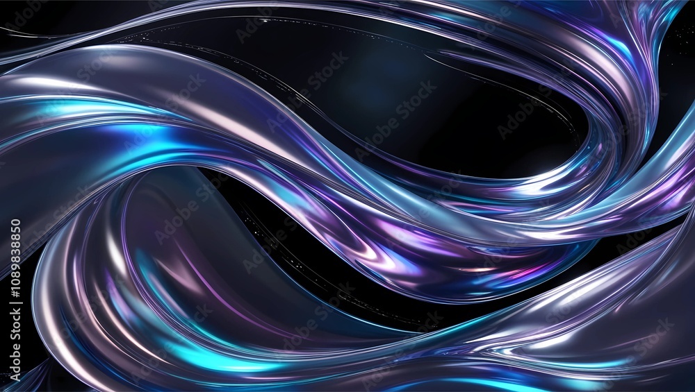 Poster colorful fluid shapes with swirling patterns create an abstract design in dark background