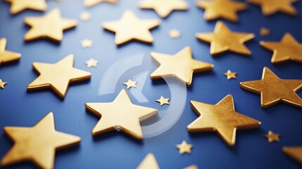 Fototapeta premium Gold stars scattered on a royal blue background, a festive and comfortable look generative ai