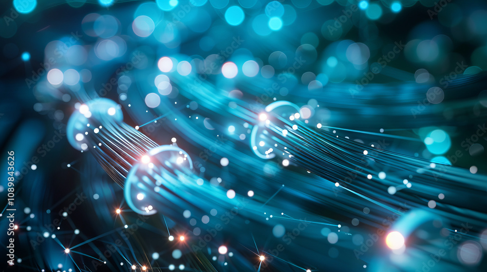 Poster minimalistic image of smooth internet wires with glowing connections representing modern communicati