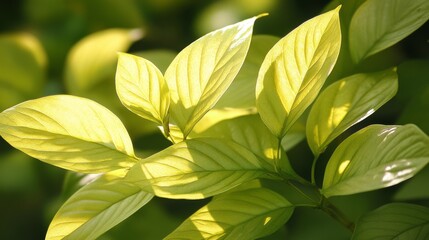 Fototapeta premium Sunlight Illuminates Vibrant Green Leaves Of A Plant