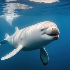 Naklejka premium Beluga Whale Underwater Portrait - Ocean Wildlife Photography