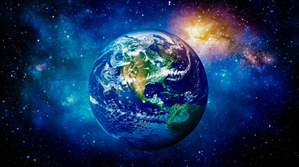 Fototapeta premium A blue and white planet with a star in the background