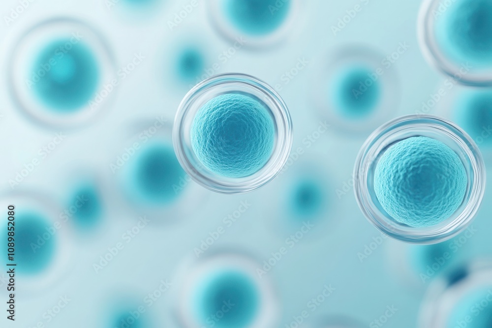 Poster a close-up view of blue cells on a soft background, highlighting microscopic details and biological 