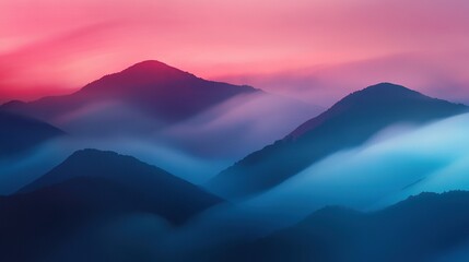 Obraz premium A stunning image of a mountain range in the distance with a vibrant pink and blue sky in both the foreground and background