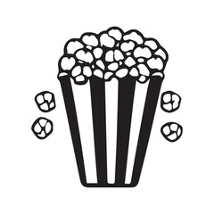 Popcorn in the paper bag black and white illustration