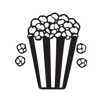 Popcorn in the paper bag black and white illustration