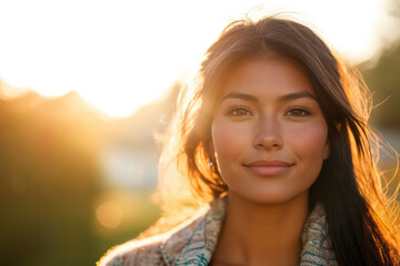 Fototapeta premium Beautiful Native American Woman at Sunset