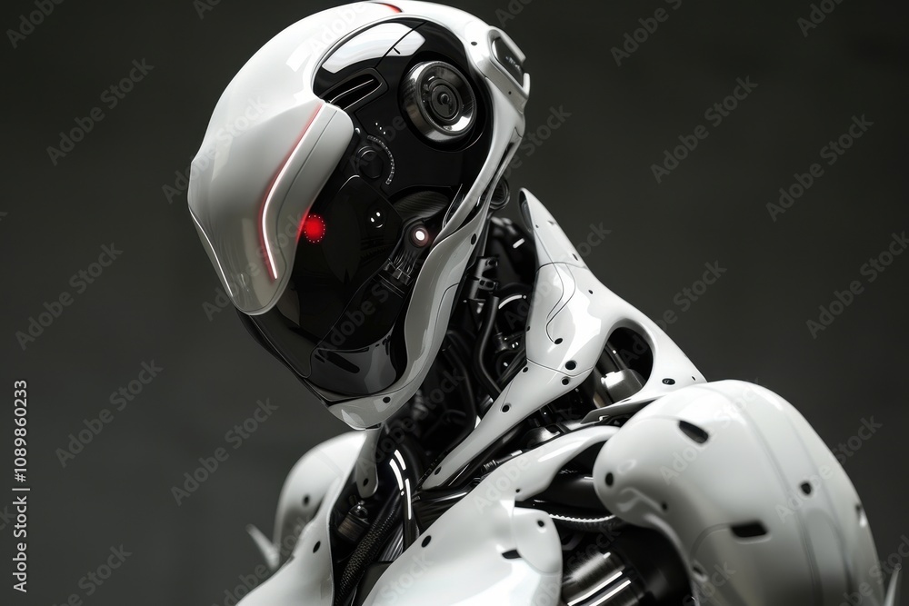 Aufkleber Robotic humanoid with sleek design showcases advanced technology in a modern laboratory setting