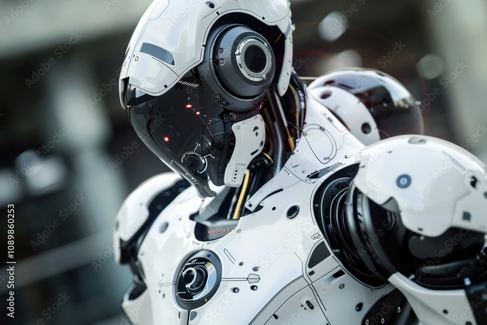 Aufkleber Robotic humanoid with sleek design showcases advanced technology in a modern laboratory setting