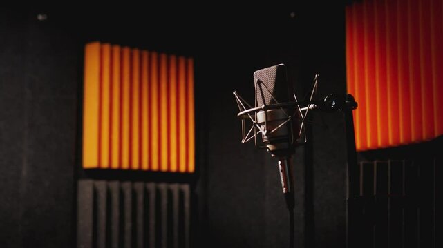 Microphone in a recording studio vocal booth