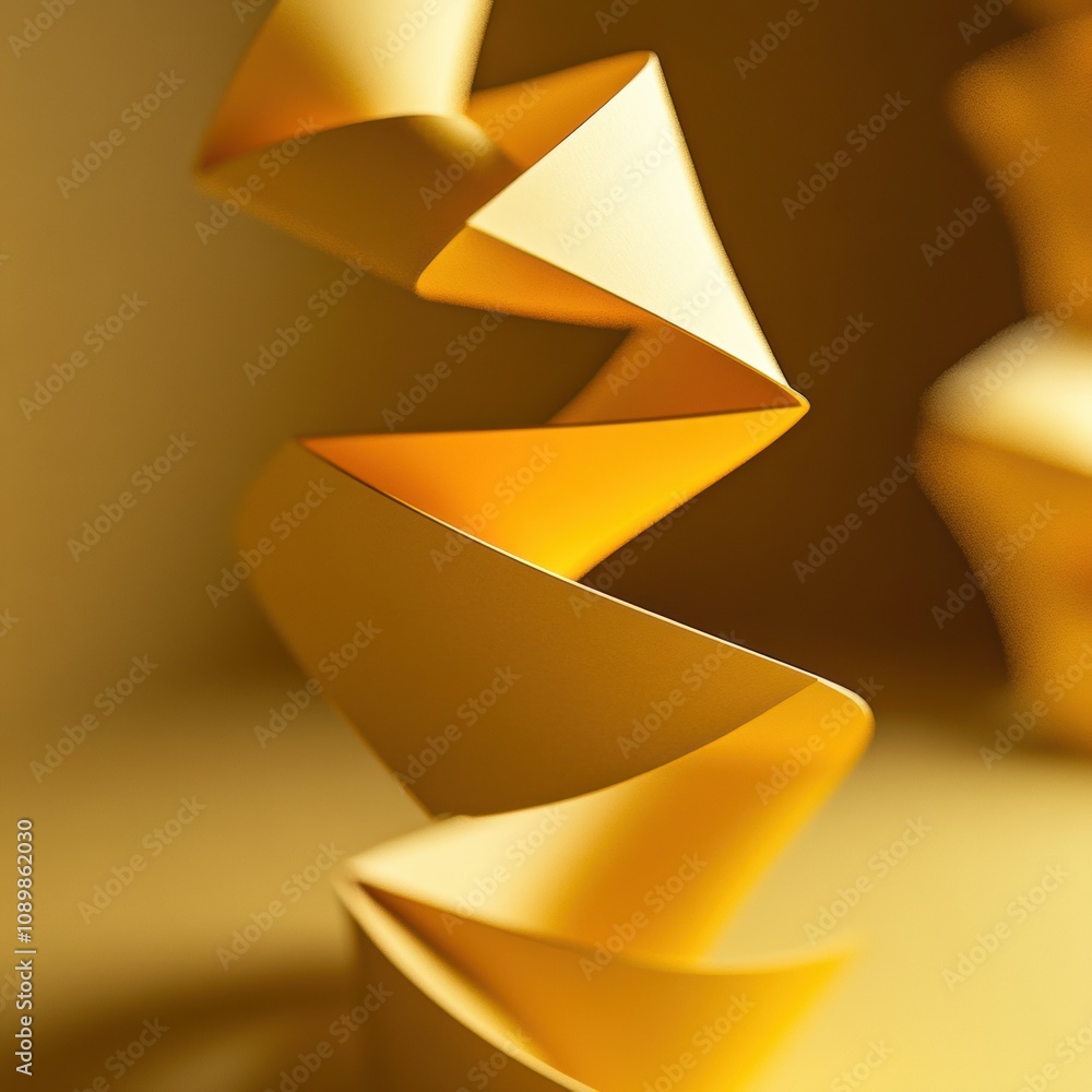 Fototapete yellow strips of paper twist elegantly, creating an artistic sculpture that plays with light and sha