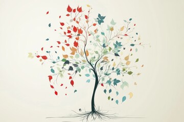 Obraz premium Minimalistic tree art with colorful leaves for modern decor or nature-themed designs