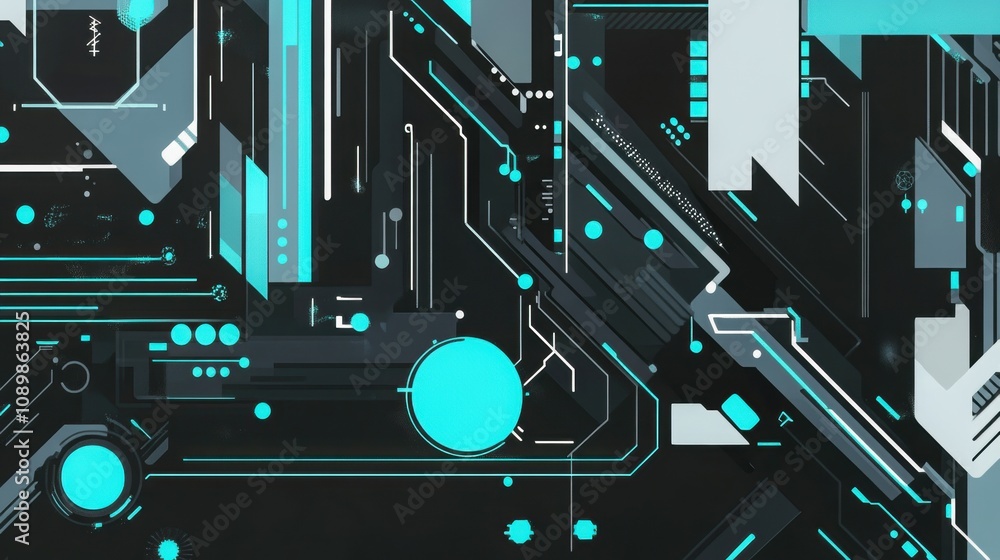 Aufkleber flat black and blue geometric backdrop with circular patterns. generative ai