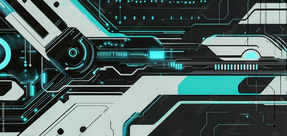 Aufkleber cybernetic backdrop with intricate patterns in black and blue tones for design. generative ai