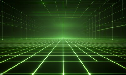 Obraz premium A dark grid abstract background with glowing neon green tech elements, minimalist design, and a futuristic vibe