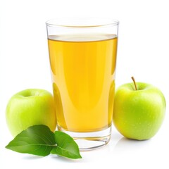 Fototapeta premium Fresh Apple Juice with Apples Beside on a Clean White Background