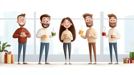 Obraz premium Celebrating friendship group of friends enjoying warm drinks cozy indoor setting illustration joyful atmosphere casual viewpoint