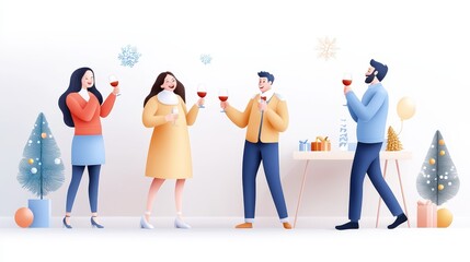 Obraz premium Celebratory gathering of friends enjoying drinks amidst festive decorations home environment social event vibrant atmosphere cheerful interaction
