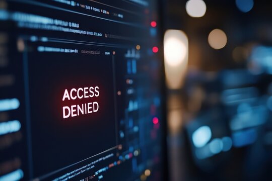 A computer display features a vibrant 'Access Denied' message framed by codes, symbolizing security measures and technological vigilance.