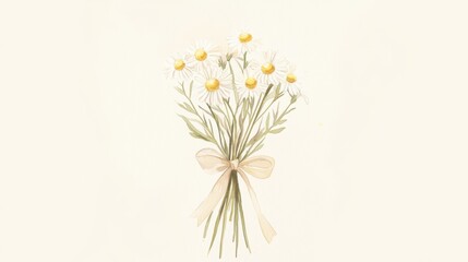 Fototapeta premium Bouquet of white daisies tied with a beige ribbon