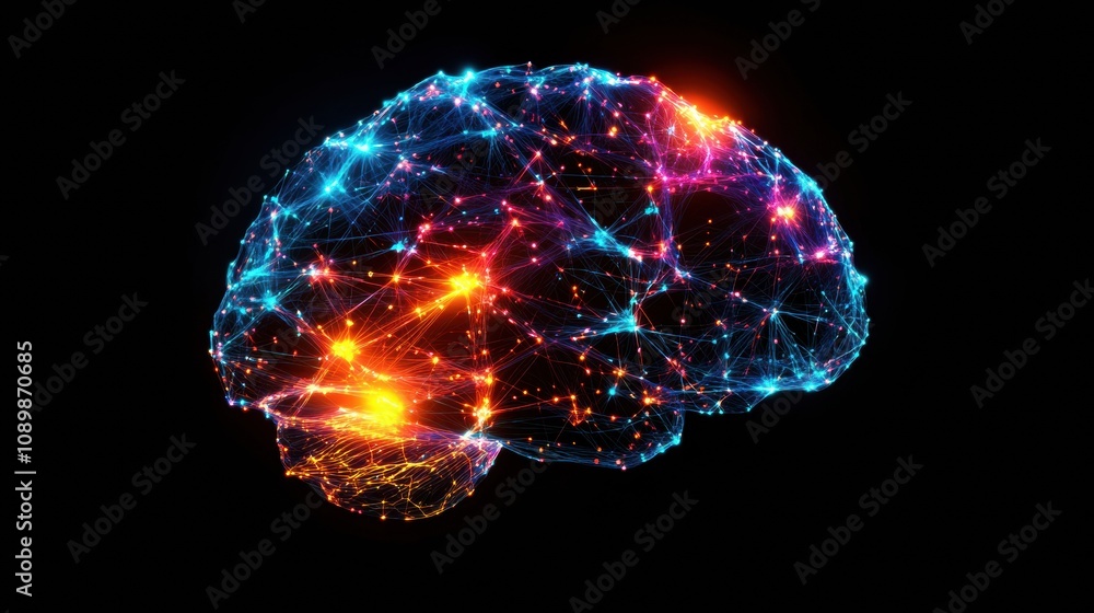 Aufkleber A mesmerizing abstract illustration showcases a digital brain filled with colorful connections and glowing neural networks, symbolizing intelligence. Generative AI