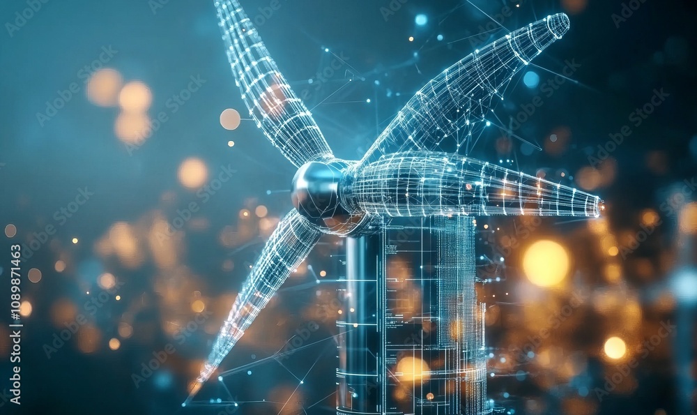 Poster minimalistic ai-driven turbine in operation - perfect for technology and innovation themes