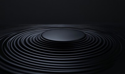 Obraz premium Ripple podium surface tech template, concentric waves sound effect black digital background