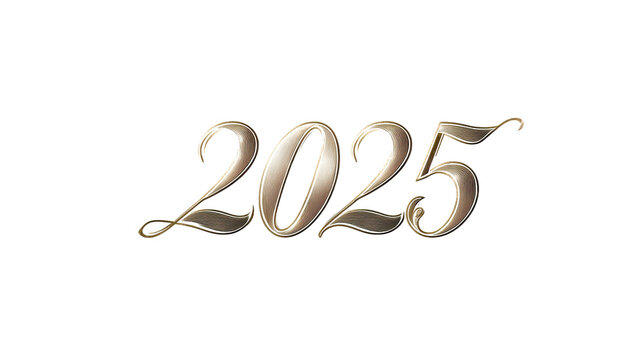 Elegant 2025 Design with Luxurious Gold and White Curves on Transparent  Background
